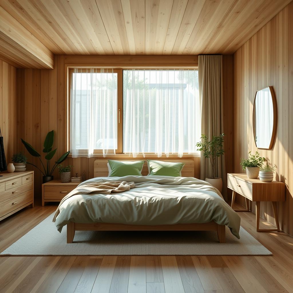 Natural Wooden Bedroom Design with Green Accents Natural Wooden Bedroom Design with Green Accents