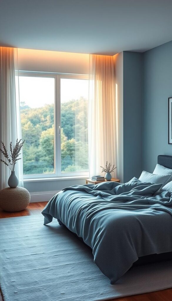 blue walls in a bedroom