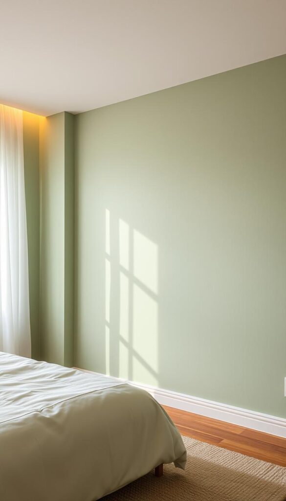 sage green bedroom wall treatment