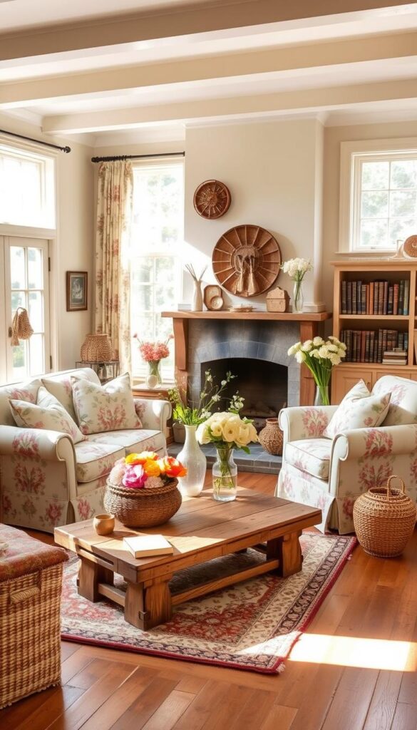 Cottagecore living room with floral accents