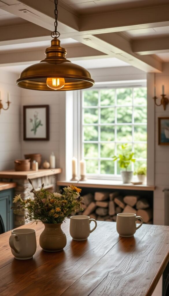 english cottagecore style kitchen lighting inspiration
