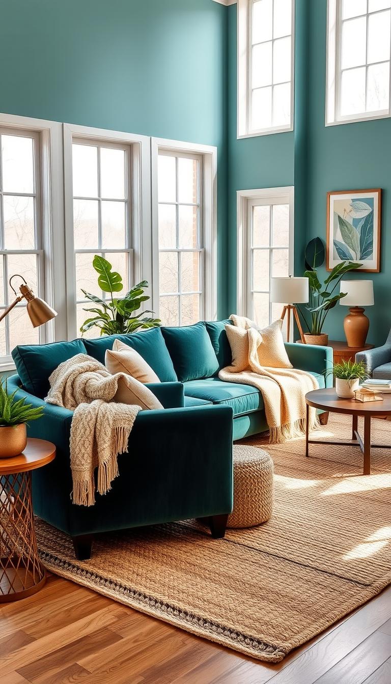 teal inspired living room
