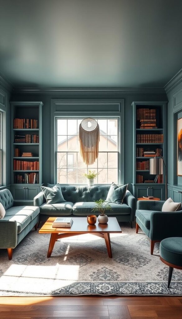 teal inspired living room