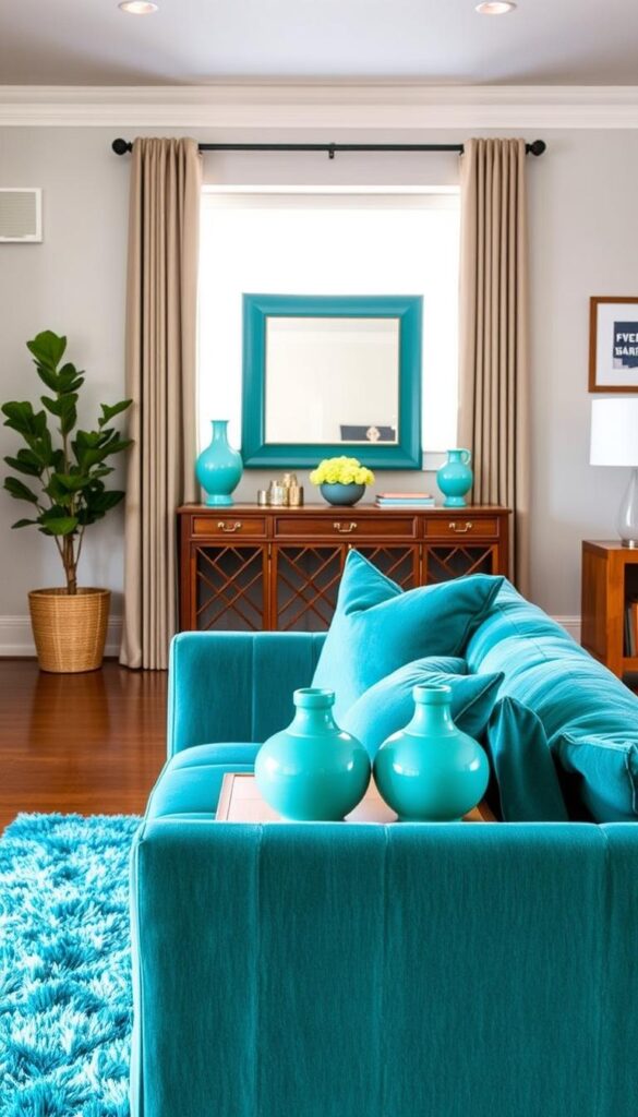 turquoise accents living room