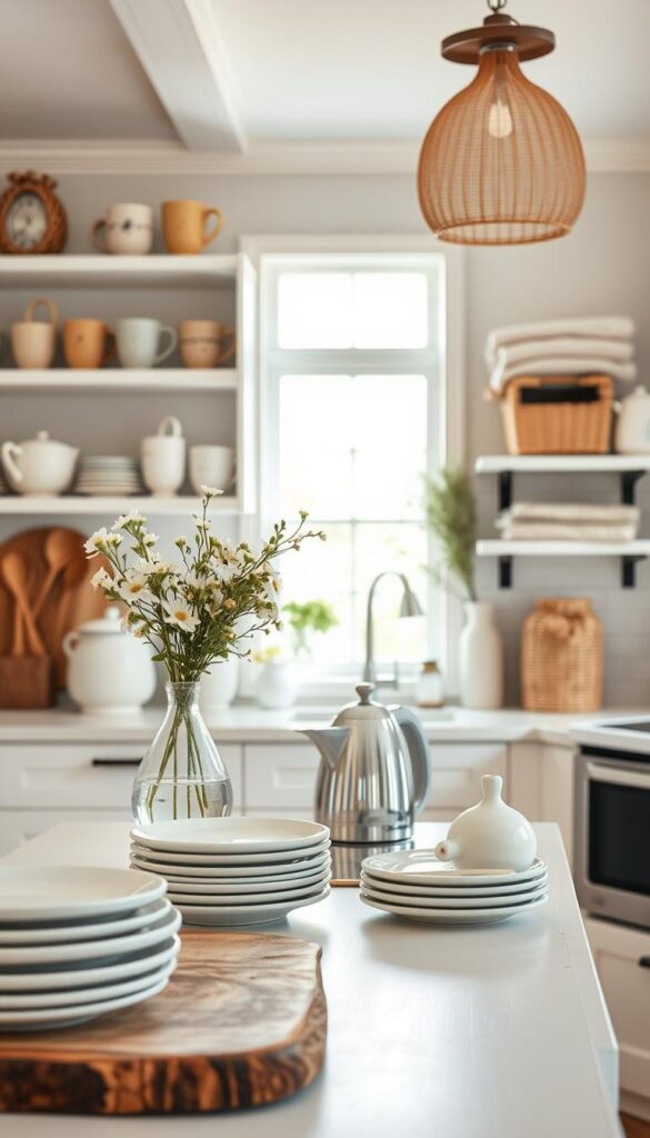 white and beige kitchen decor accessories