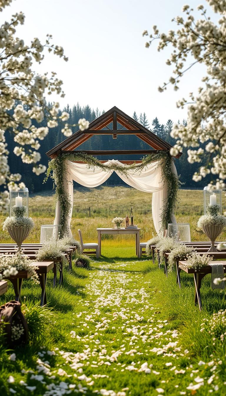 Wildflower wedding theme with baby's breath arrangements