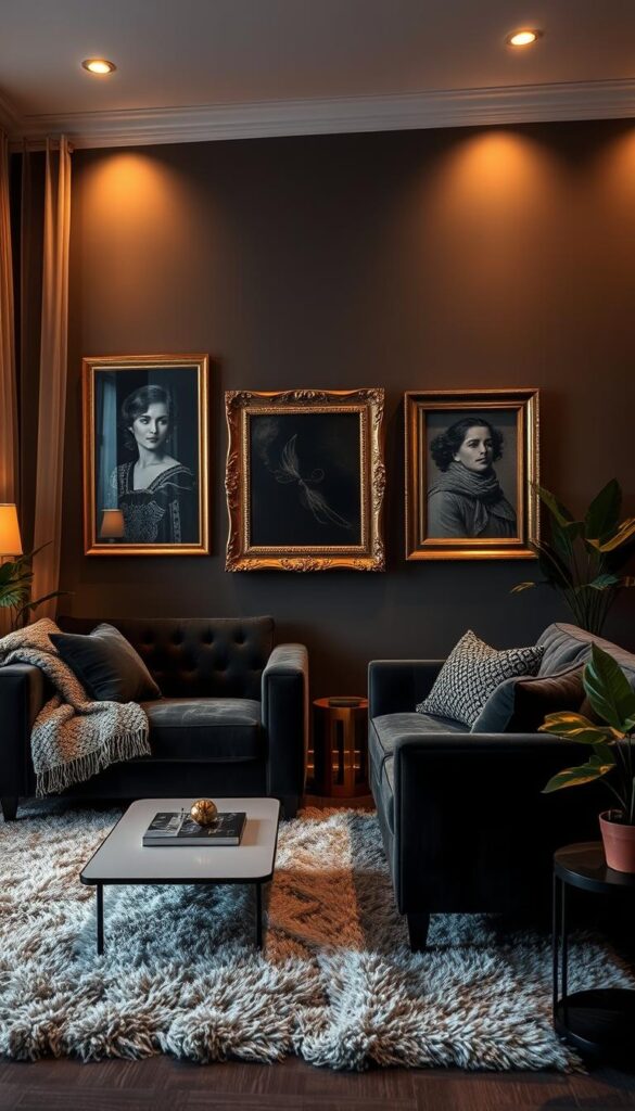 dark gray couches living room ideas with drama