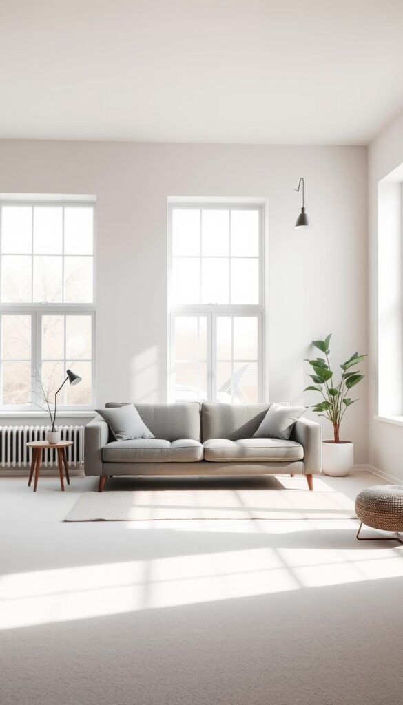 minimalist grey couch living room