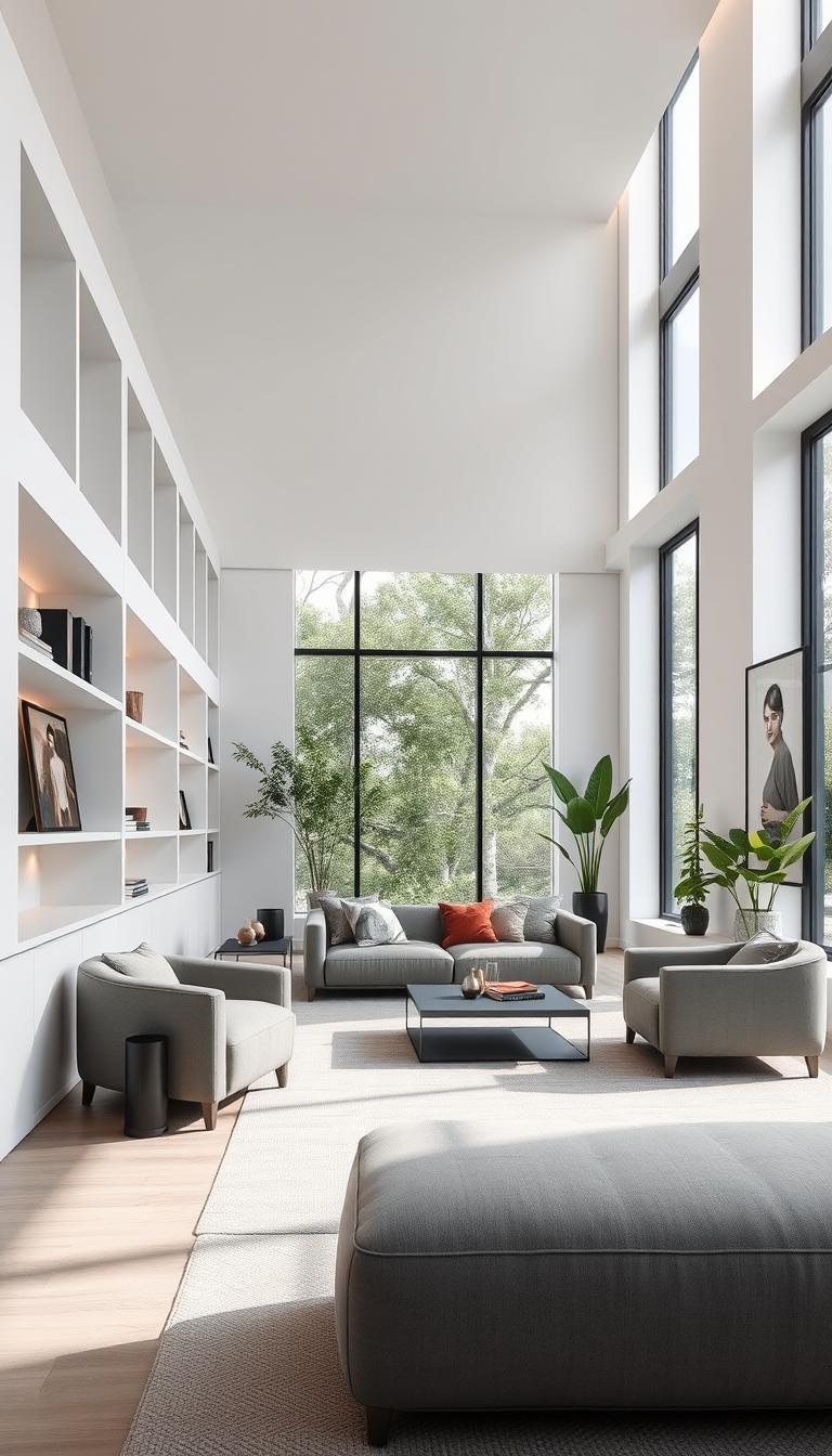 built-in shelving modern living room