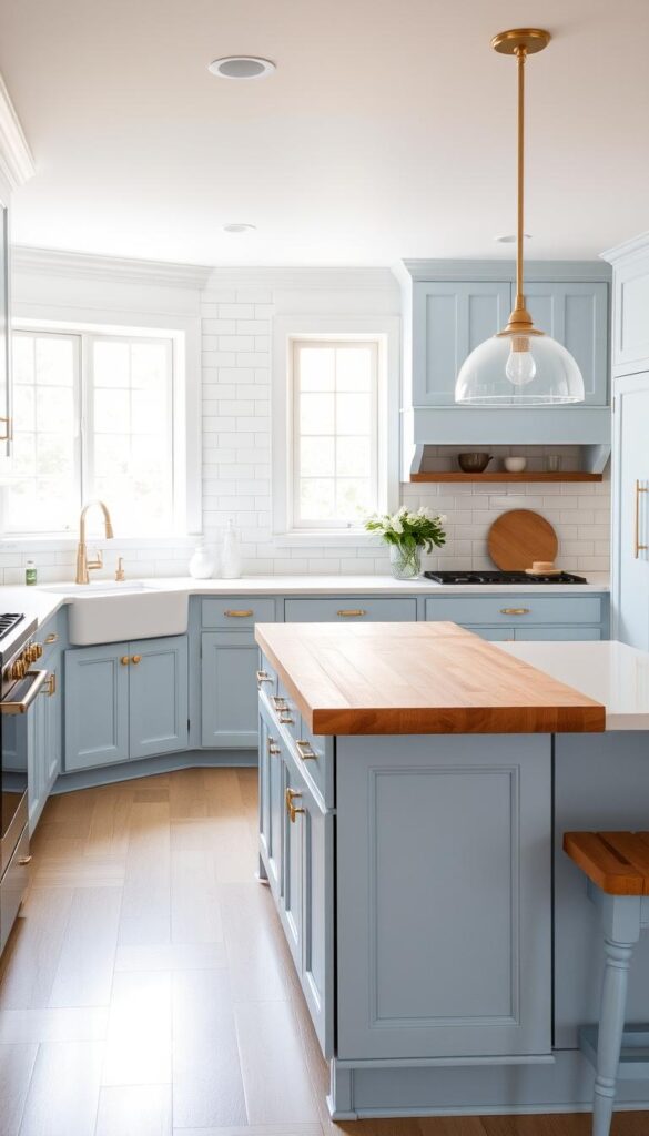 pale blue kitchen cabinets